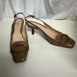 Cole Haan kitten heel sling back - tan patent leather